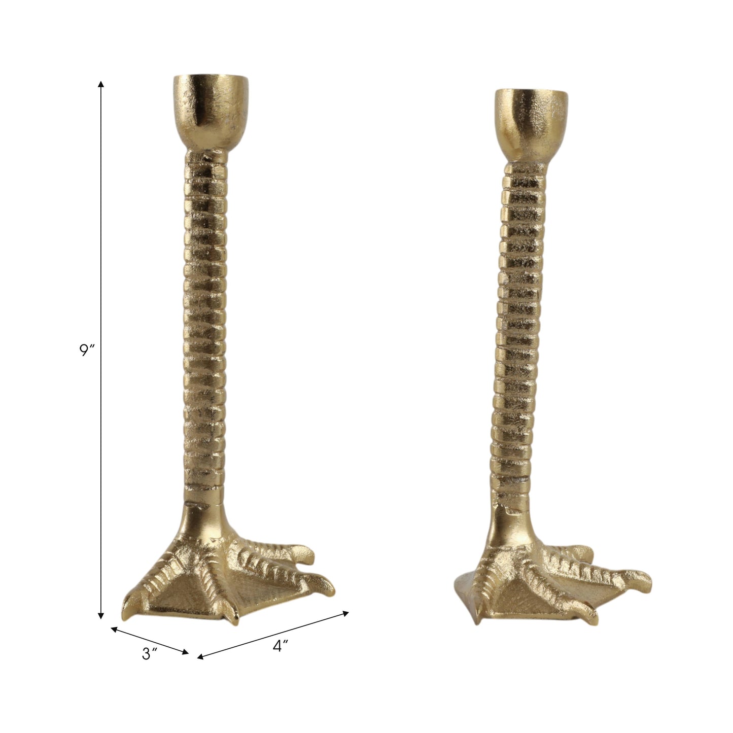 Metal Bird Legs Taper Candle Holders Set of 2 - Gold, 9 in.