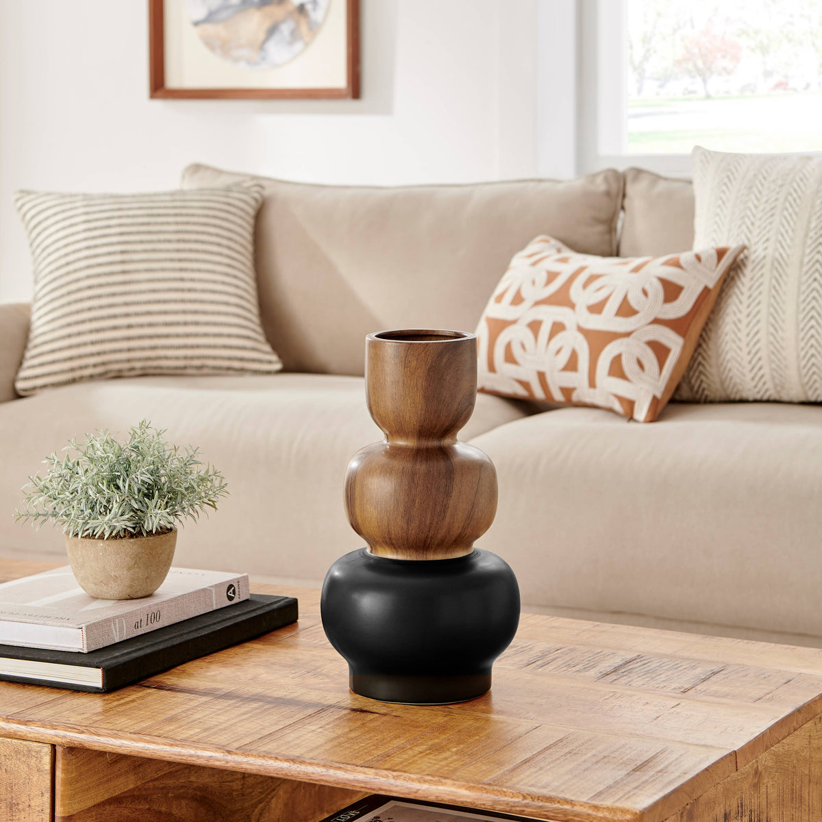 Milo Trinnet 3 Tier Stack Two Tone Vase Black and Walnut