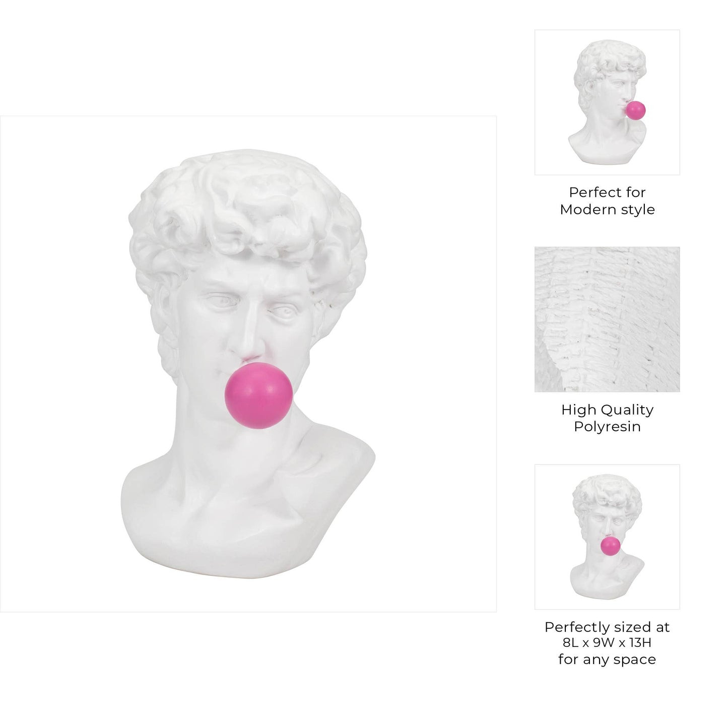Resin Greek God Head Sculpture Bubble Gum - White, 13 in.