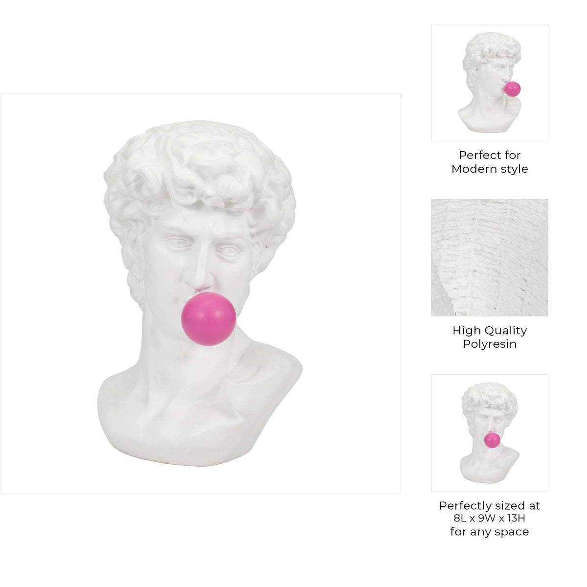 Resin Greek God Head Sculpture Bubble Gum - White, 13 in.