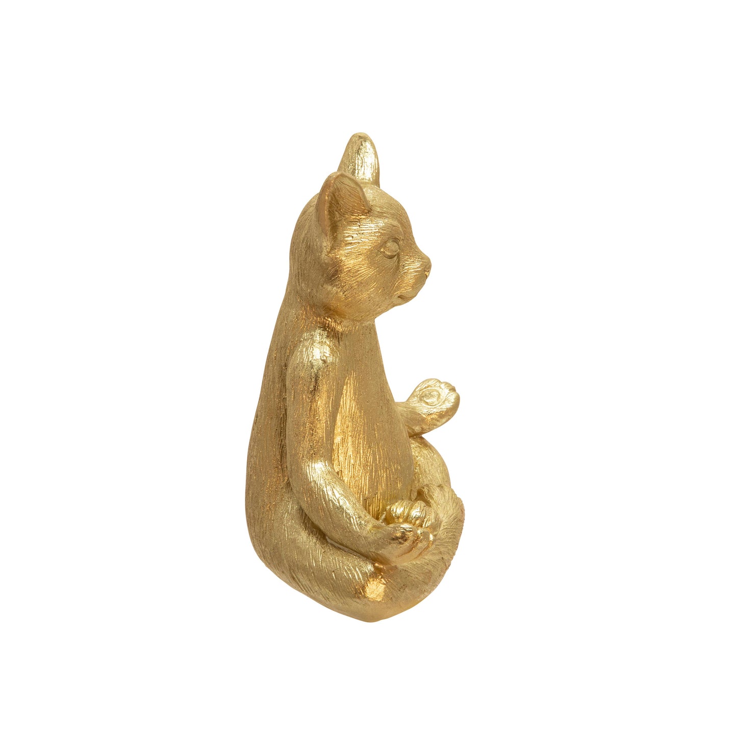 Resin Modern Cat Figurine in Meditative Pose - Gold, 7 in.