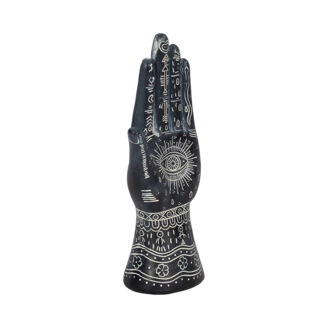 Resin Tattoo Symbolic Hand Sculpture - Black, 10 in.