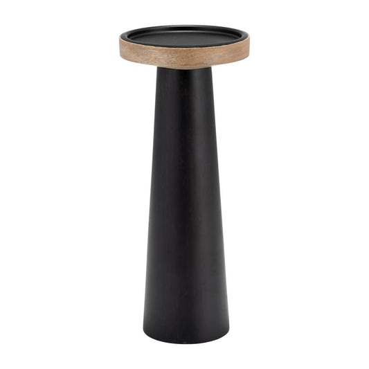 Wood Flat Pillar Candle Holder Stand - Black/Natural, 12 in.