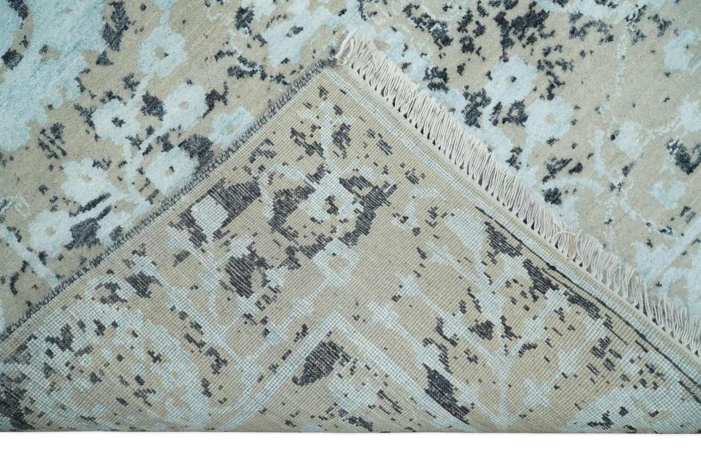 4x6 Fine Hand Knotted Aqua, Beige and Black Traditional Vintage Persian Style Antique Wool and Bamboo Silk Rug | AGR10