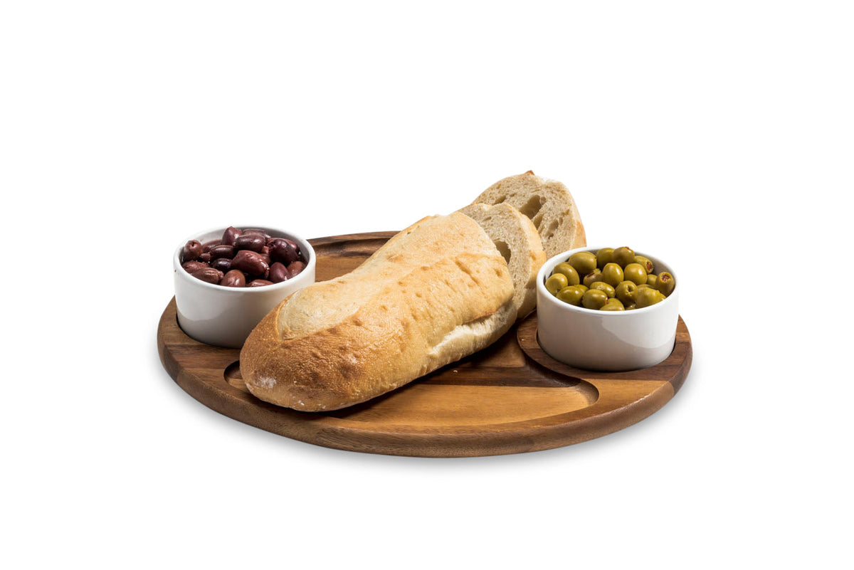 Charcuterie / Serving Tray w/ 2 Ceramic Bowls w/ Lids