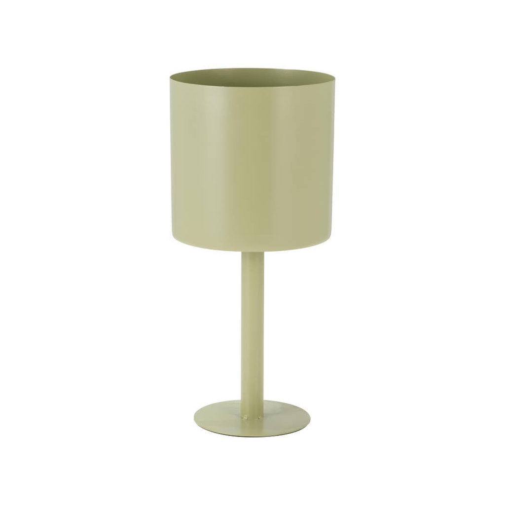 Metal Cylindrical Planter Pot on Round Base - Green, 6 in.