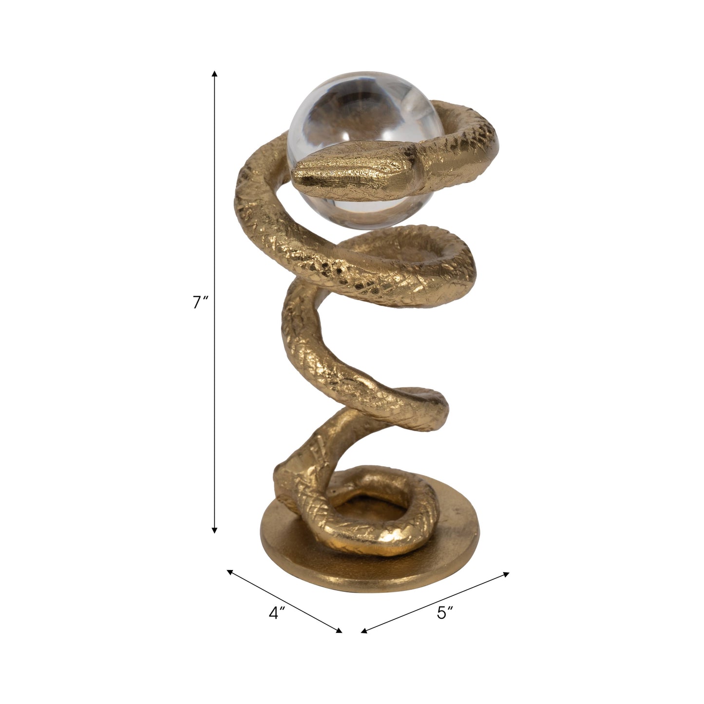 Metal Snake Coil with Acrylic Ball Figurine - Gold, 7 in.