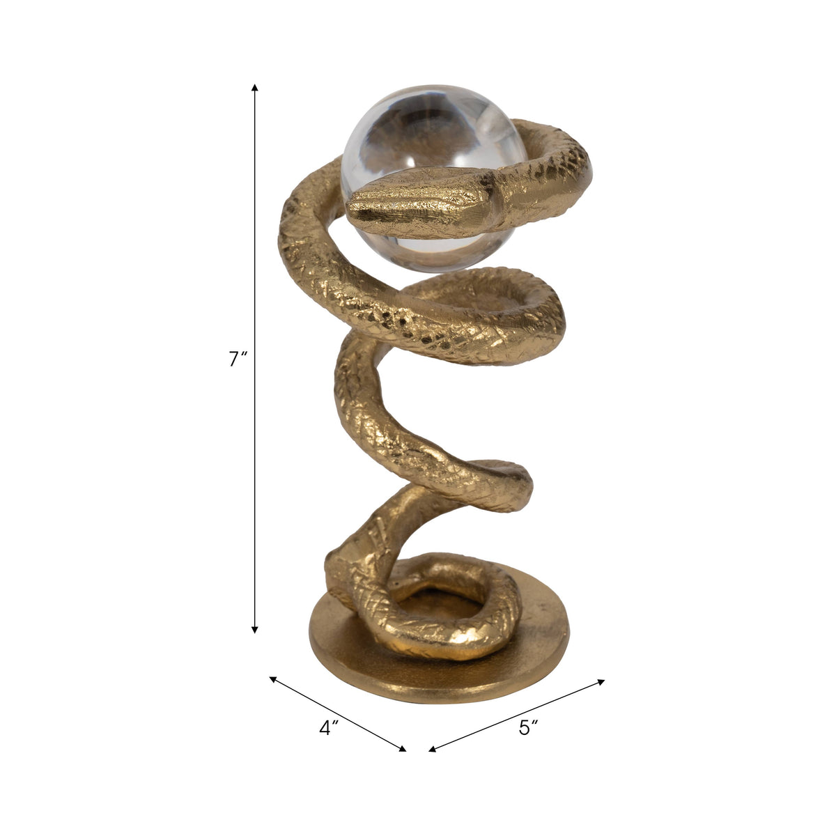 Metal Snake Coil with Acrylic Ball Figurine - Gold, 7 in.