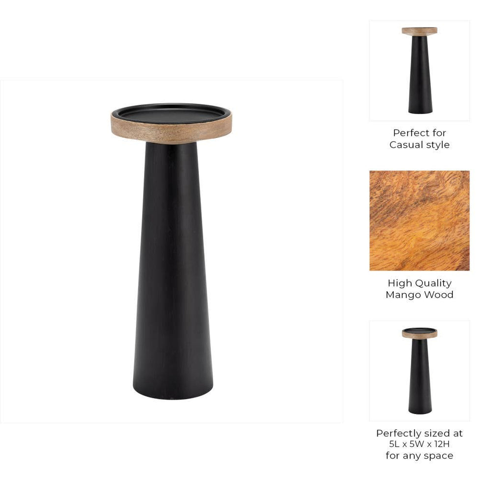 Wood Flat Pillar Candle Holder Stand - Black/Natural, 12 in.