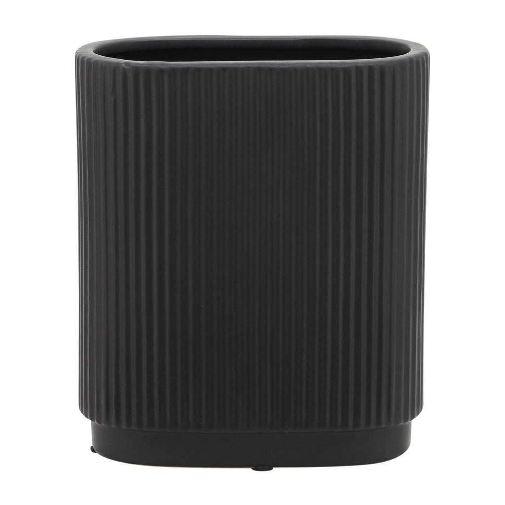 Ceramic Modern Ridged Decorative Vase - Black, 8 in.
