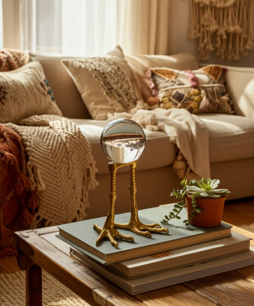 Metal Bird Feet Holding Acrylic Ball Figurine - Gold, 8 in.