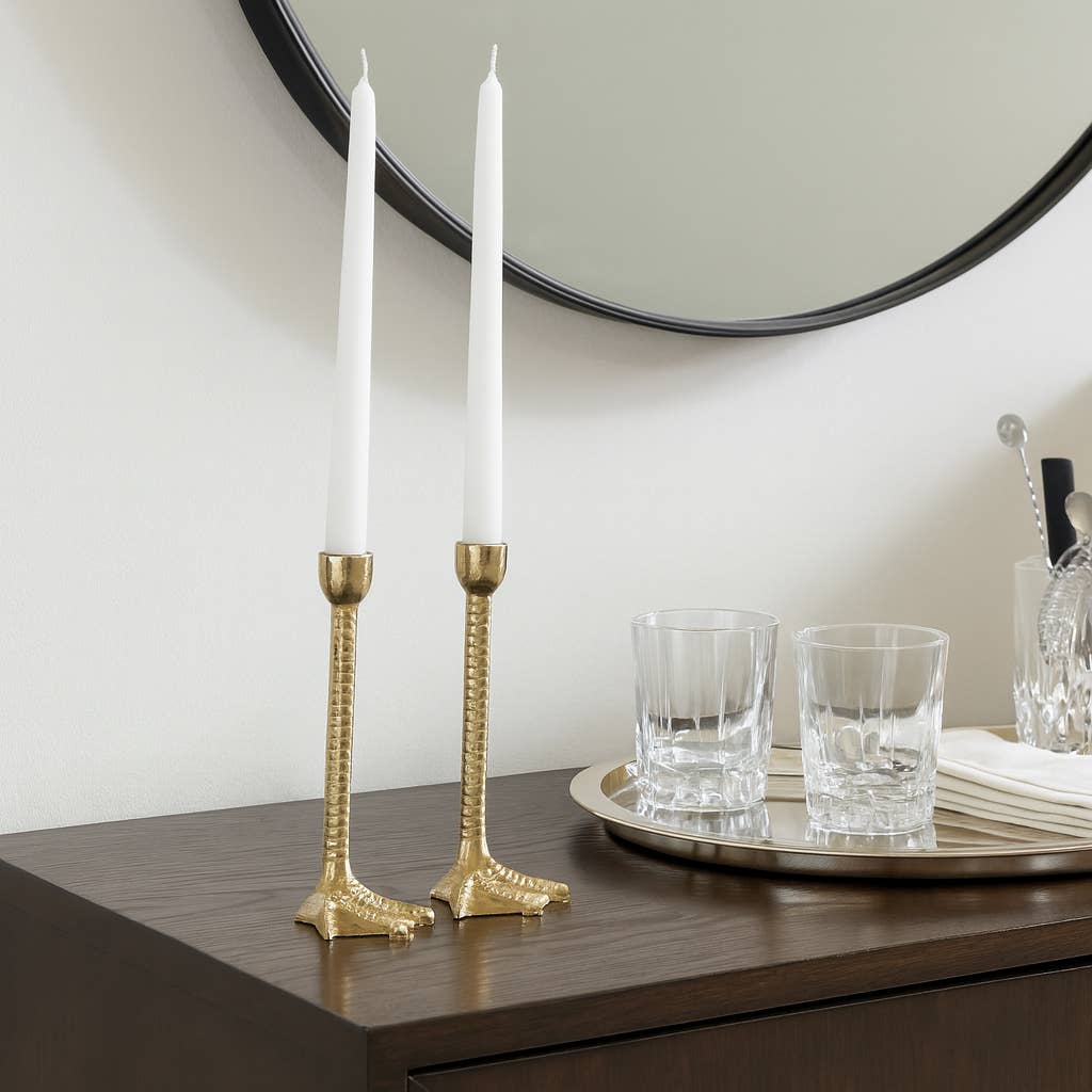 Metal Bird Legs Taper Candle Holders Set of 2 - Gold, 9 in.