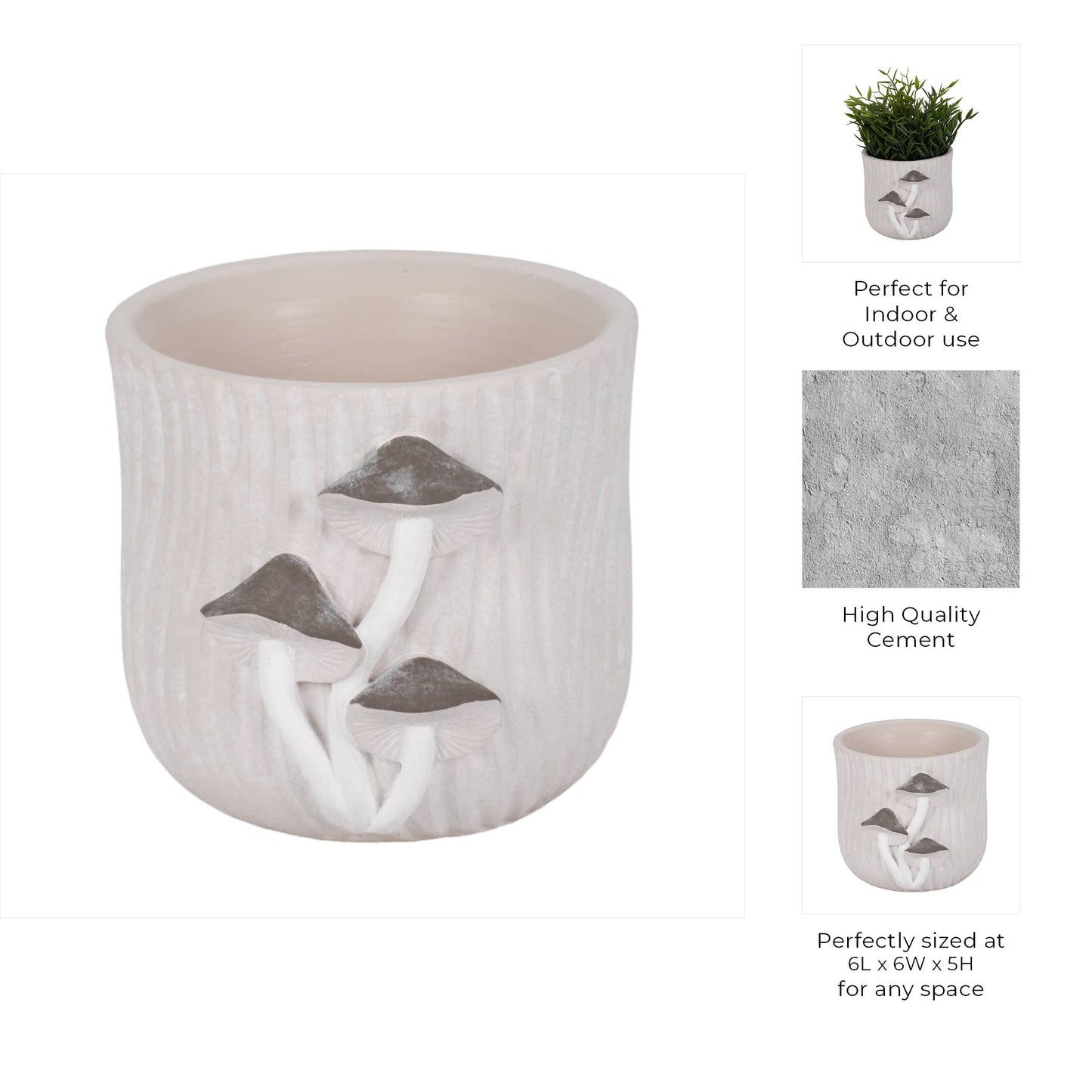 Ceramic Handcrafted Mushroom Applique Planter - Gray, 6 in.