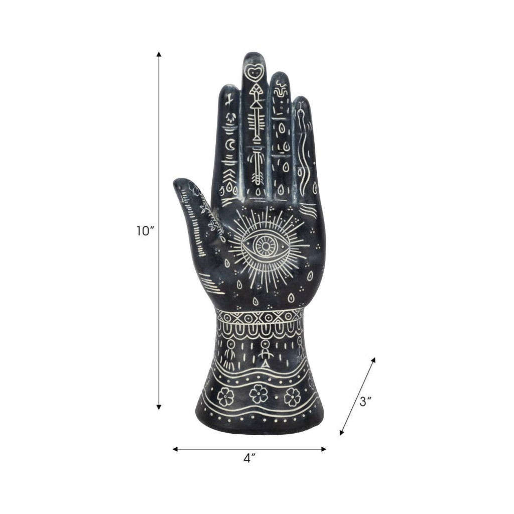 Resin Tattoo Symbolic Hand Sculpture - Black, 10 in.