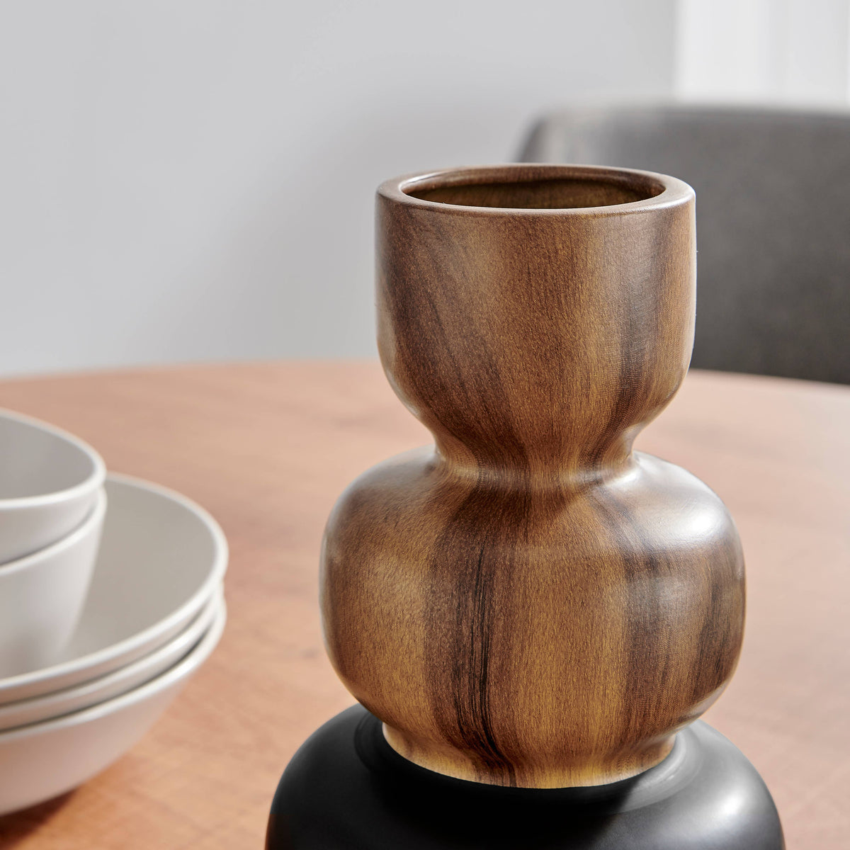 Milo Trinnet 3 Tier Stack Two Tone Vase Black and Walnut