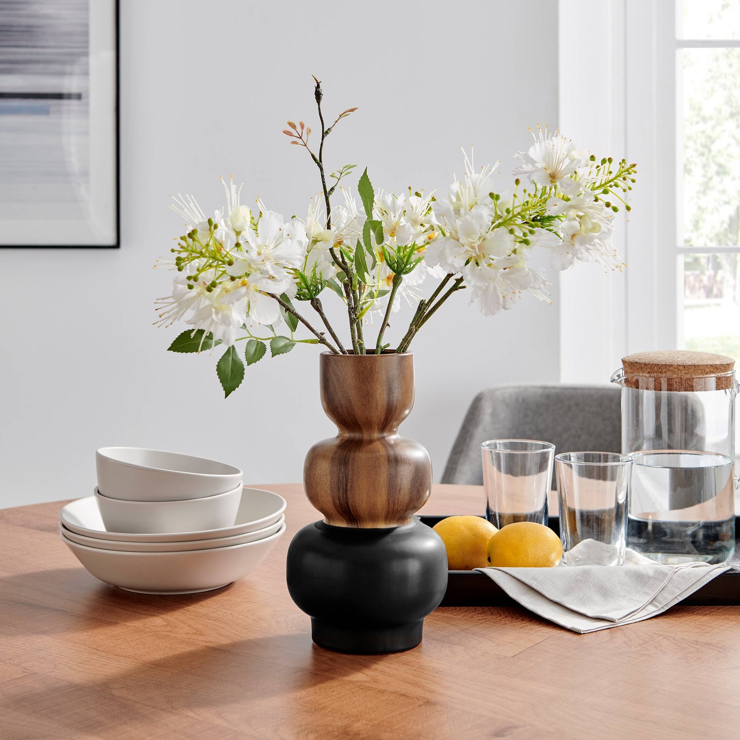 Milo Trinnet 3 Tier Stack Two Tone Vase Black and Walnut