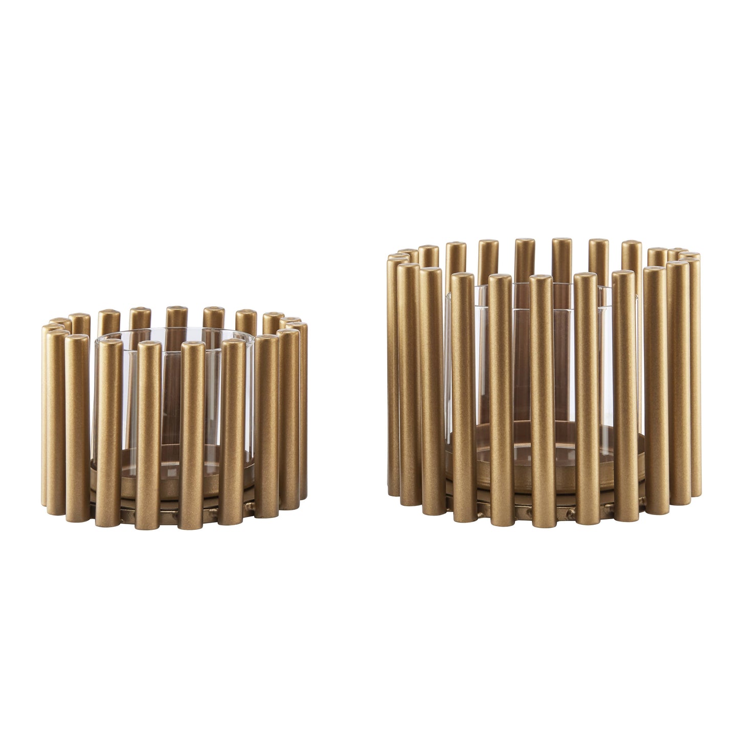 Pela Pillar Ring Warm Gold Modern Candle Holders - Set of 2