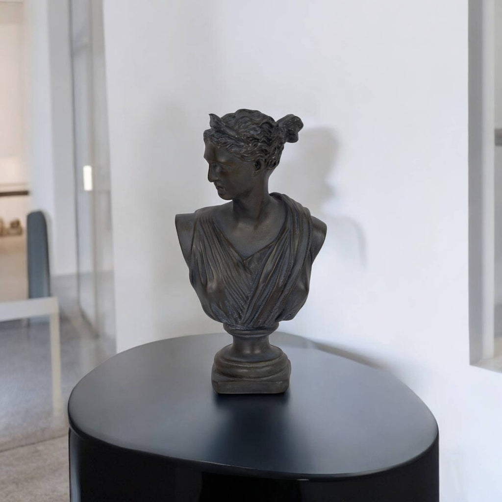 Resin Grecian Bust Distressed Sculpture - Bronze, 12 in.