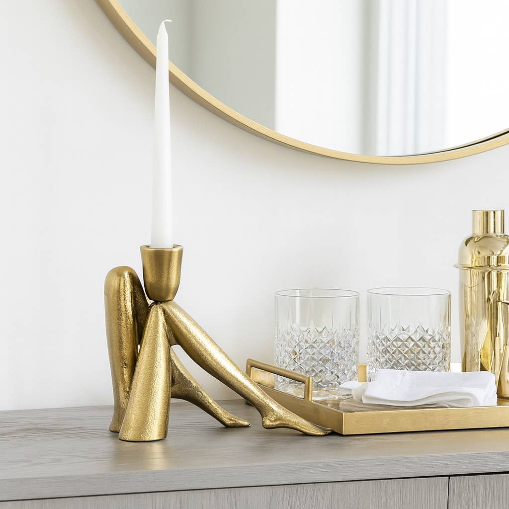 Metal Bent Legs Modern Taper Candle Holder - Gold, 6 in.