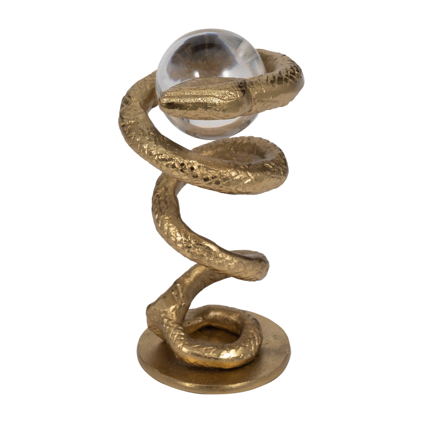Metal Snake Coil with Acrylic Ball Figurine - Gold, 7 in.