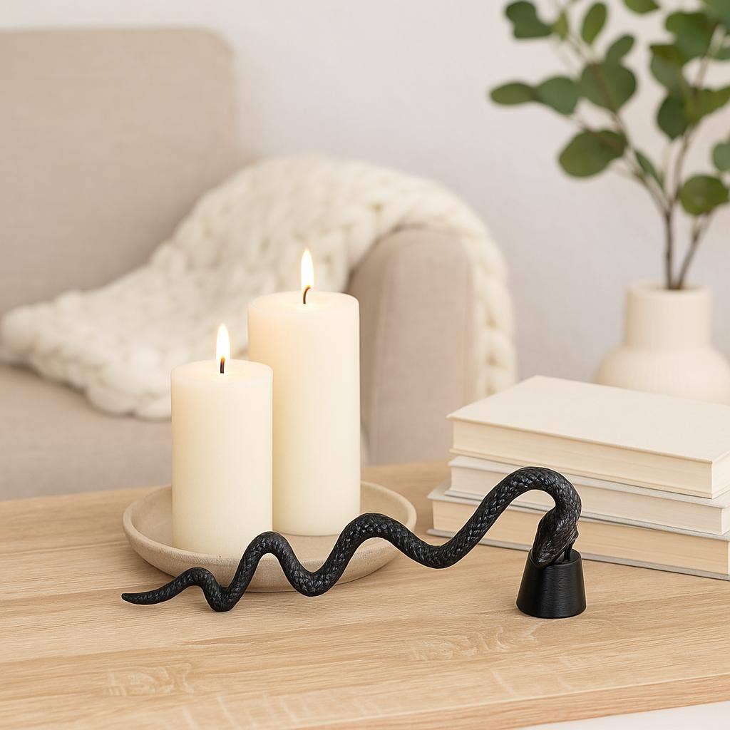 Metal Modern Snake Figurine Candle Snuffer - Black, 11 in.