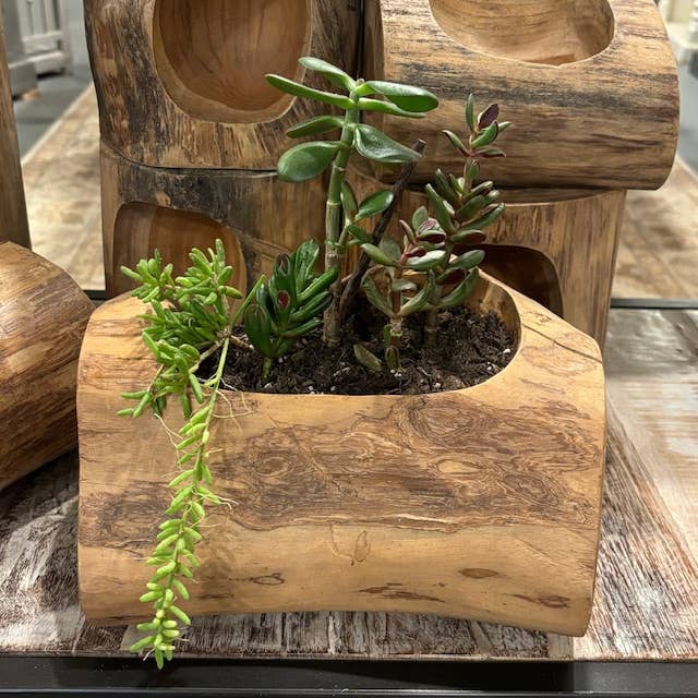 Wood Planter-Teakwood Log