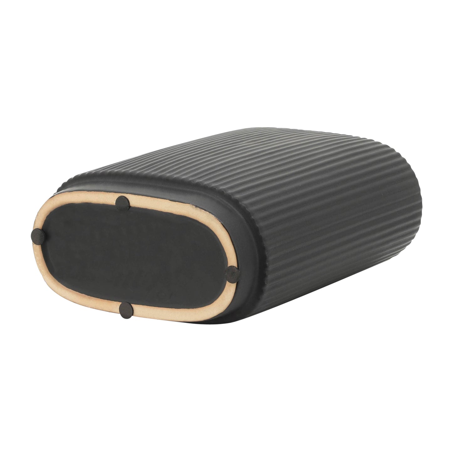 Ceramic Modern Ridged Decorative Vase - Black, 8 in.