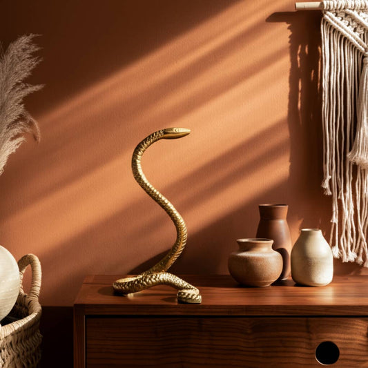 Metal Solid Tall Snake Decorative Figurine - Gold, 10 in.