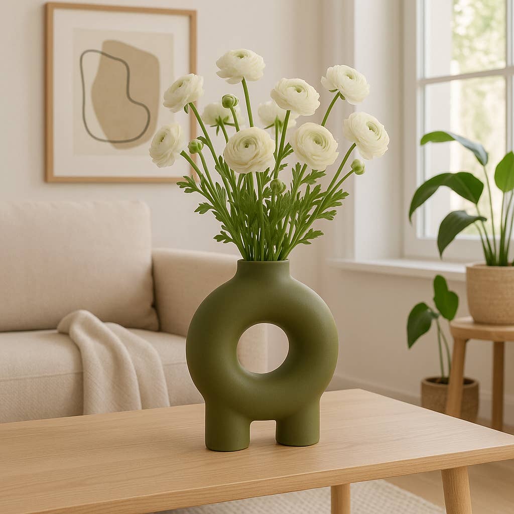 Ceramic Donut Footed Decorative Vase - Green, 7 in.