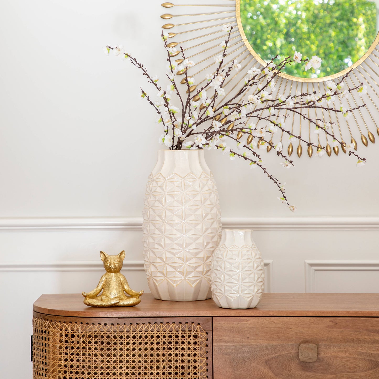 Resin Modern Cat Figurine in Meditative Pose - Gold, 7 in.