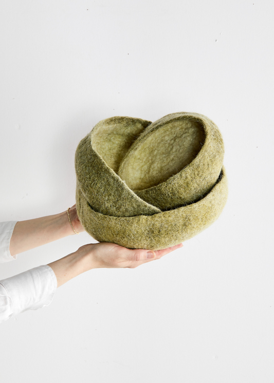 Olive Green Hand-Felted Wool Nesting Bowls