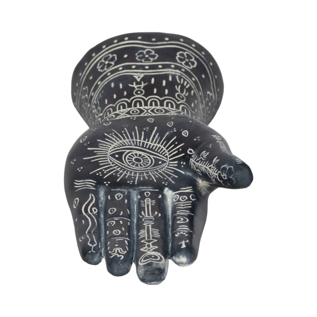 Resin Tattoo Symbolic Hand Sculpture - Black, 10 in.