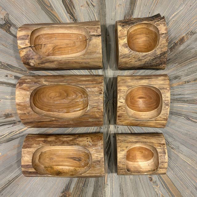 Wood Planter-Teakwood Log