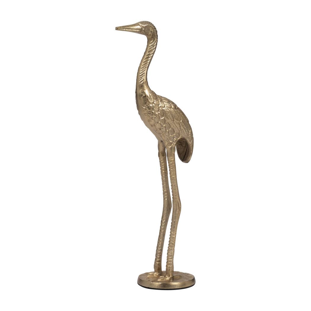 Metal Standing Crane Gleaming Finish Figurine - Gold, 16 in.