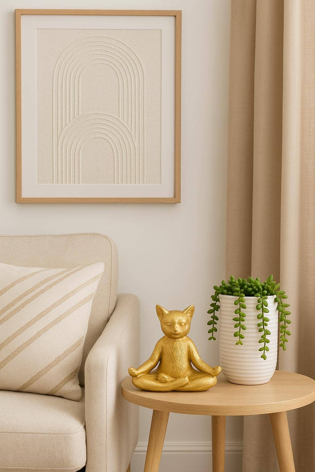 Resin Modern Cat Figurine in Meditative Pose - Gold, 7 in.