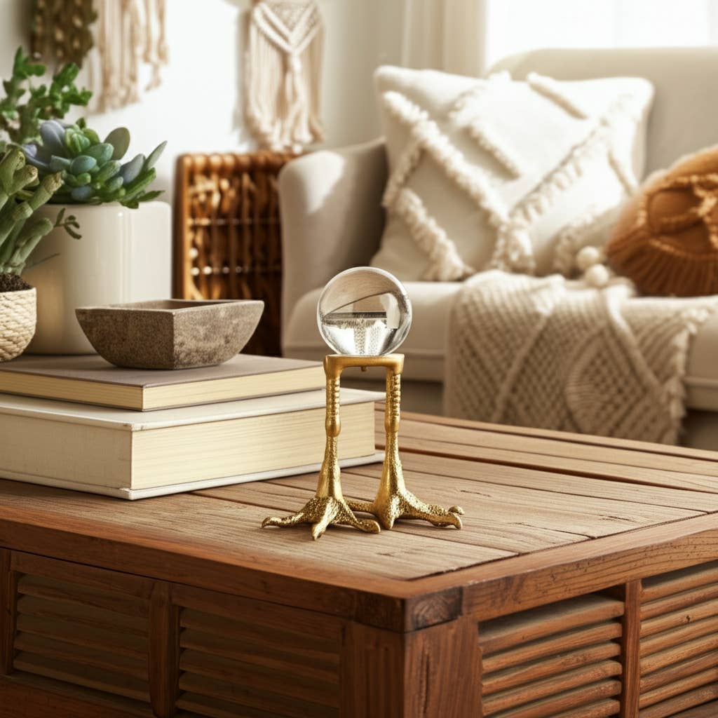 Metal Bird Feet Holding Acrylic Ball Figurine - Gold, 8 in.