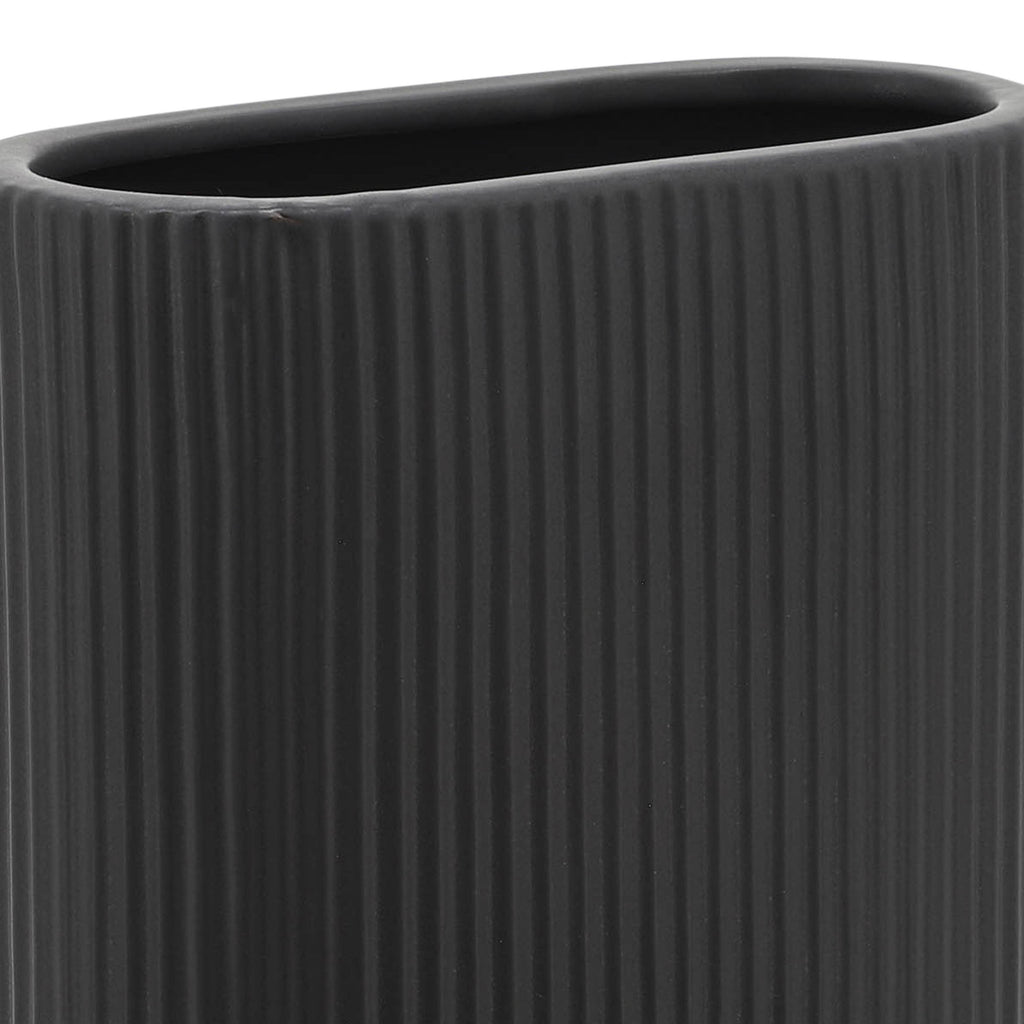 Ceramic Modern Ridged Decorative Vase - Black, 8 in.