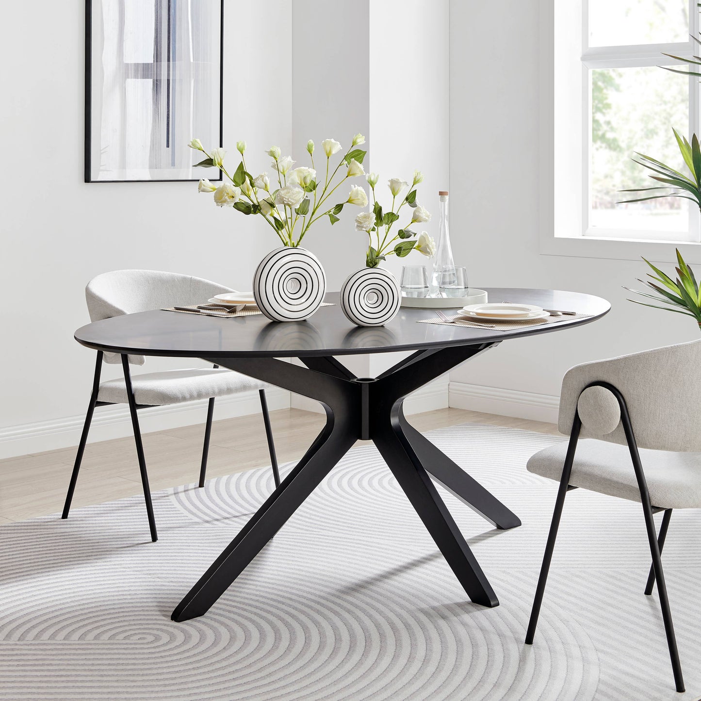 Etta Glossy Ceramic Black White Striped Round Donut Vase Set