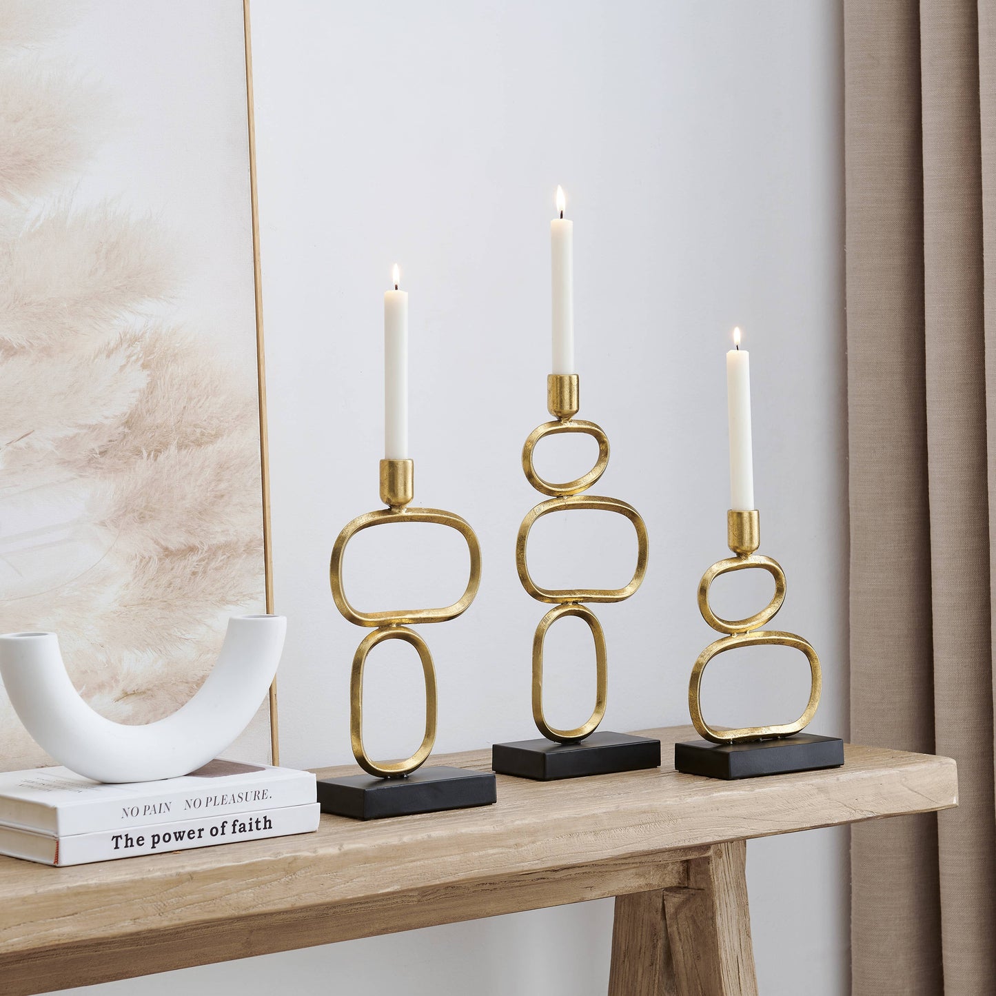 Eduardo Gold and Black Candlestick Candle Holders - Set of 3