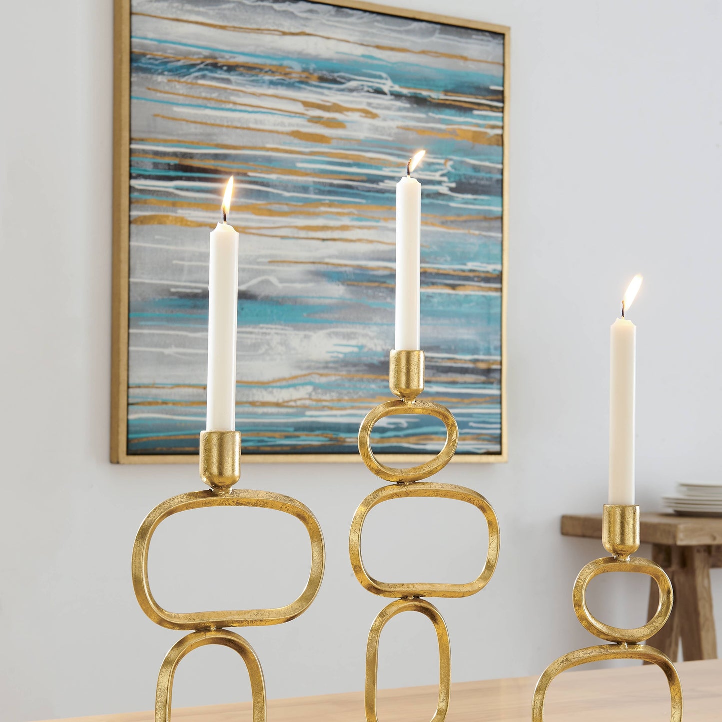 Eduardo Gold and Black Candlestick Candle Holders - Set of 3