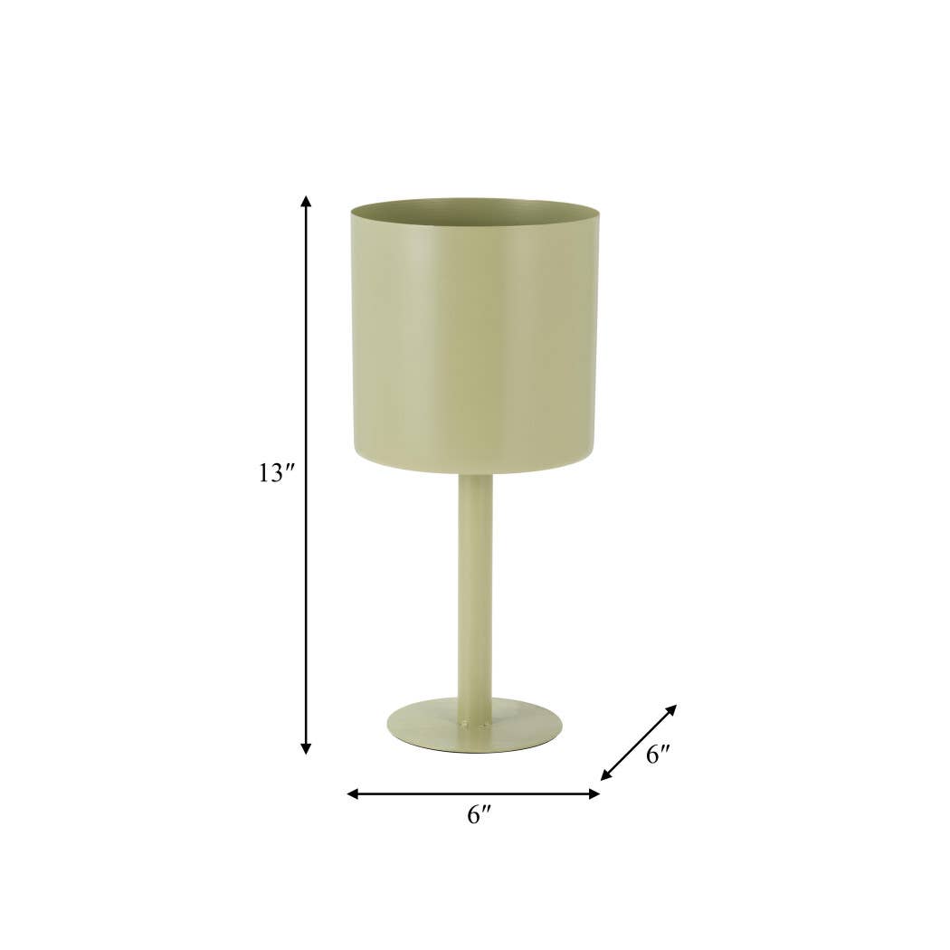 Metal Cylindrical Planter Pot on Round Base - Green, 6 in.