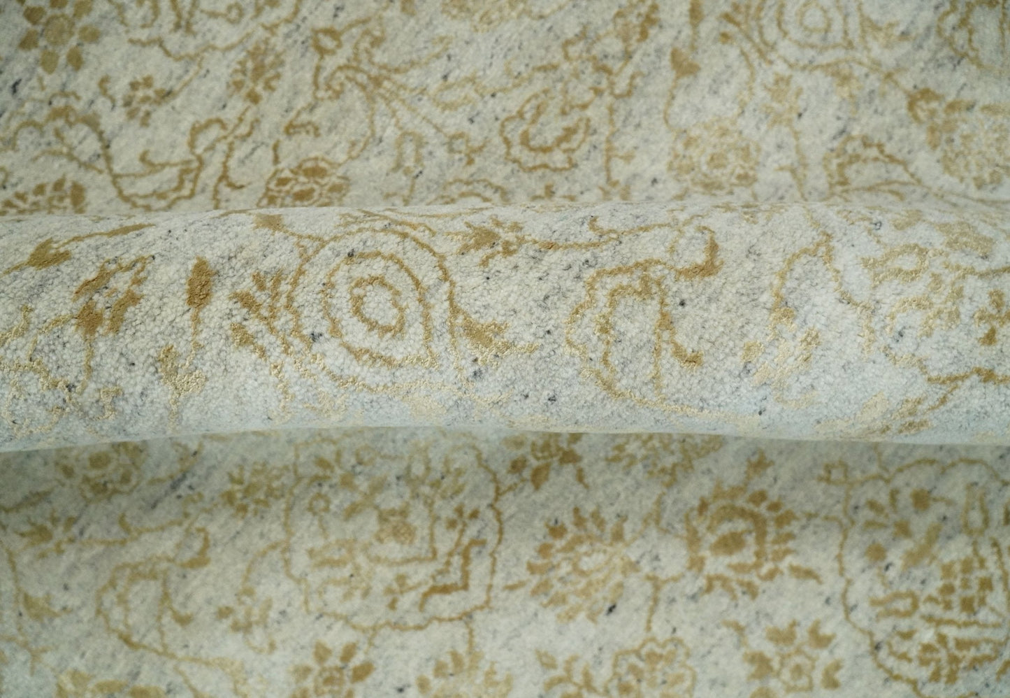 8x10 Fine Hand Knotted Beige and Gold Traditional Vintage Persian Style Antique Silk Rug | AGR21