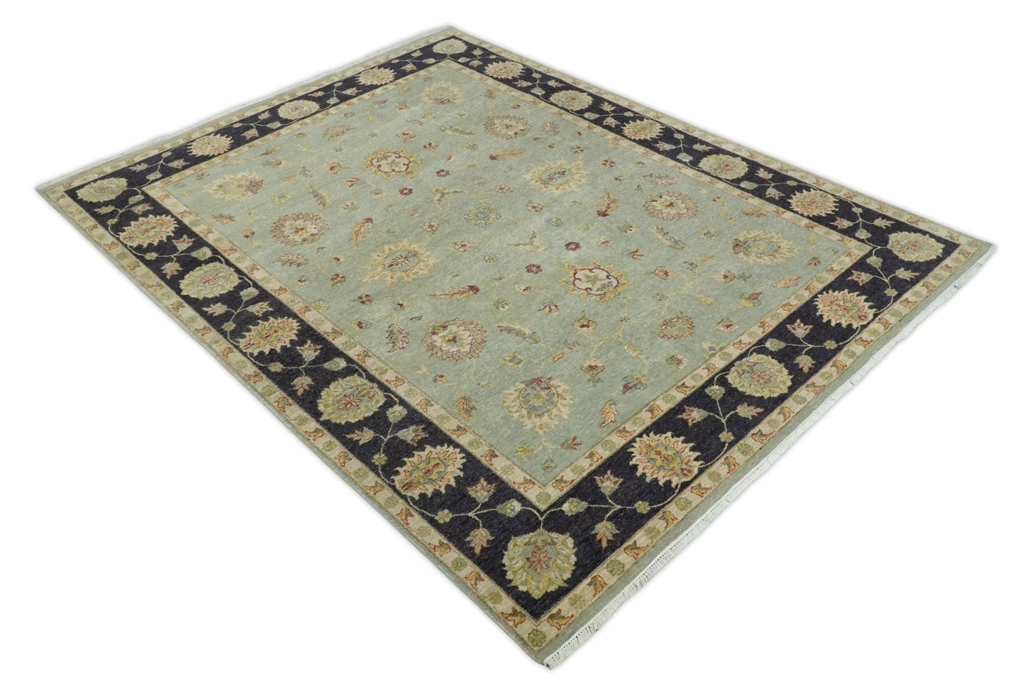 8x10 Fine Hand Knotted Silver and Black Muted Antique Traditional Vintage Persian Wool Rug | AGR45