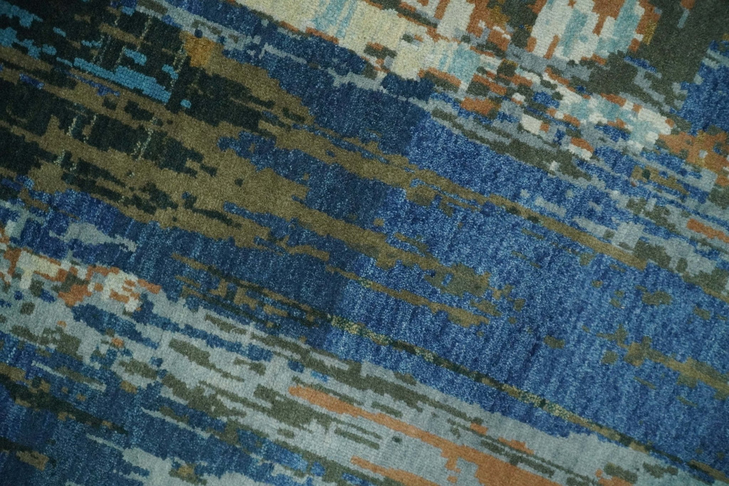 8x10 Fine Hand Knotted Blue and Brown Modern Abstract Wool Area Rug | AGR42