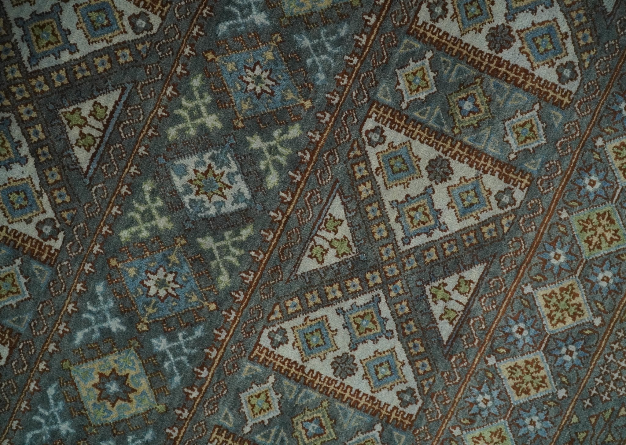 8x10 Fine Hand Knotted Brown and Blue Southwestern Traditional Antique Area Rug | AGR41