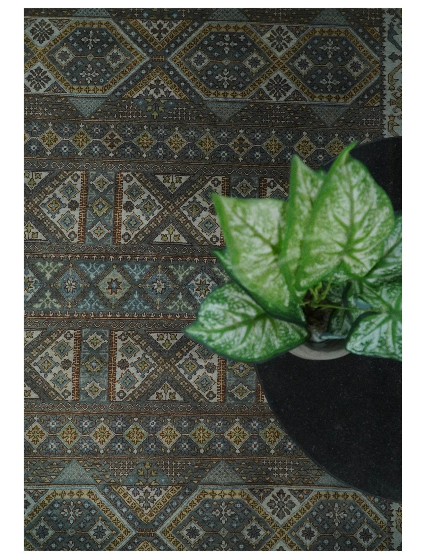 8x10 Fine Hand Knotted Brown and Blue Southwestern Traditional Antique Area Rug | AGR41