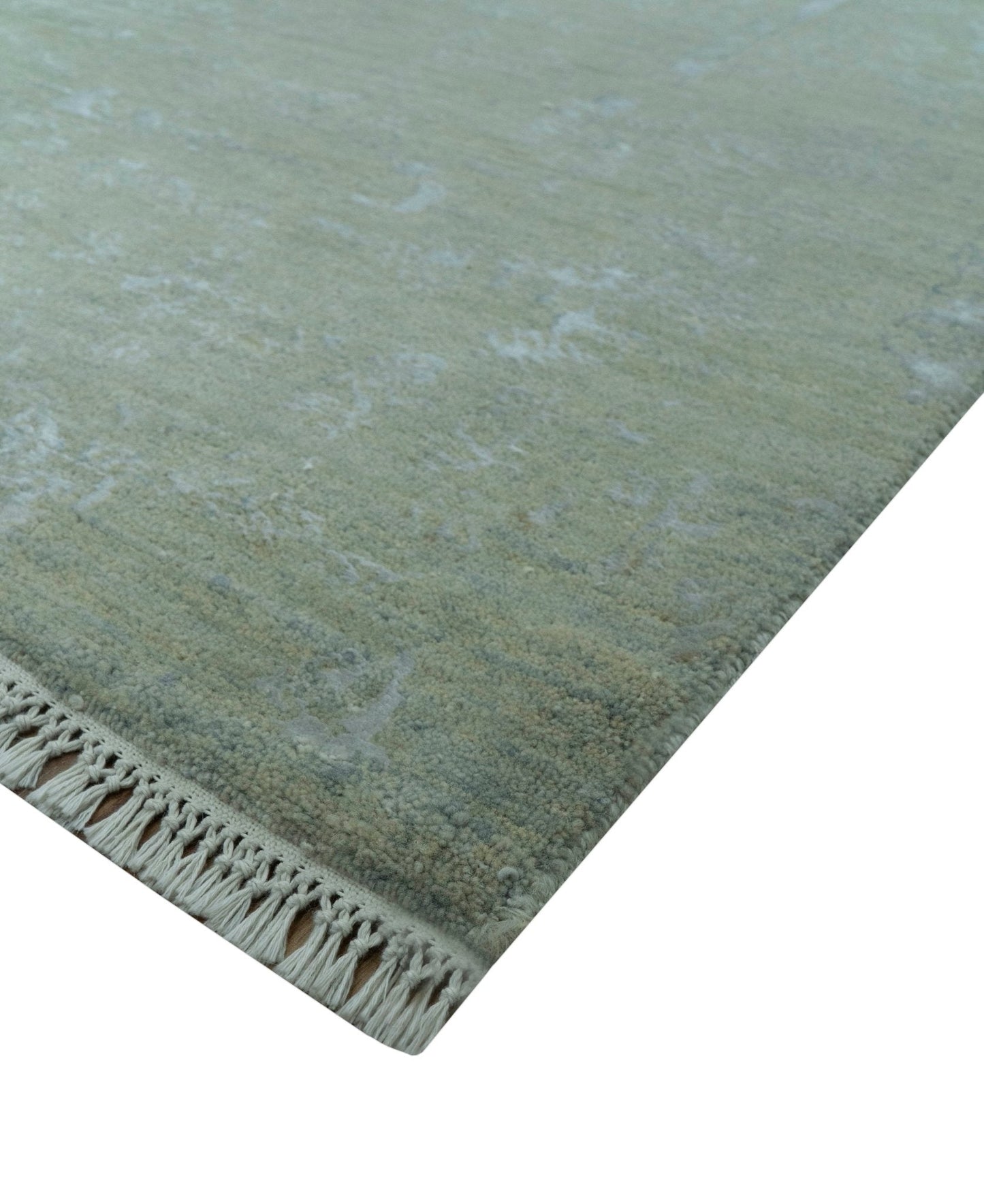 8X10 Fine Hand Knotted Green And Gray Modern abstract Design Wool and Art Silk Rug