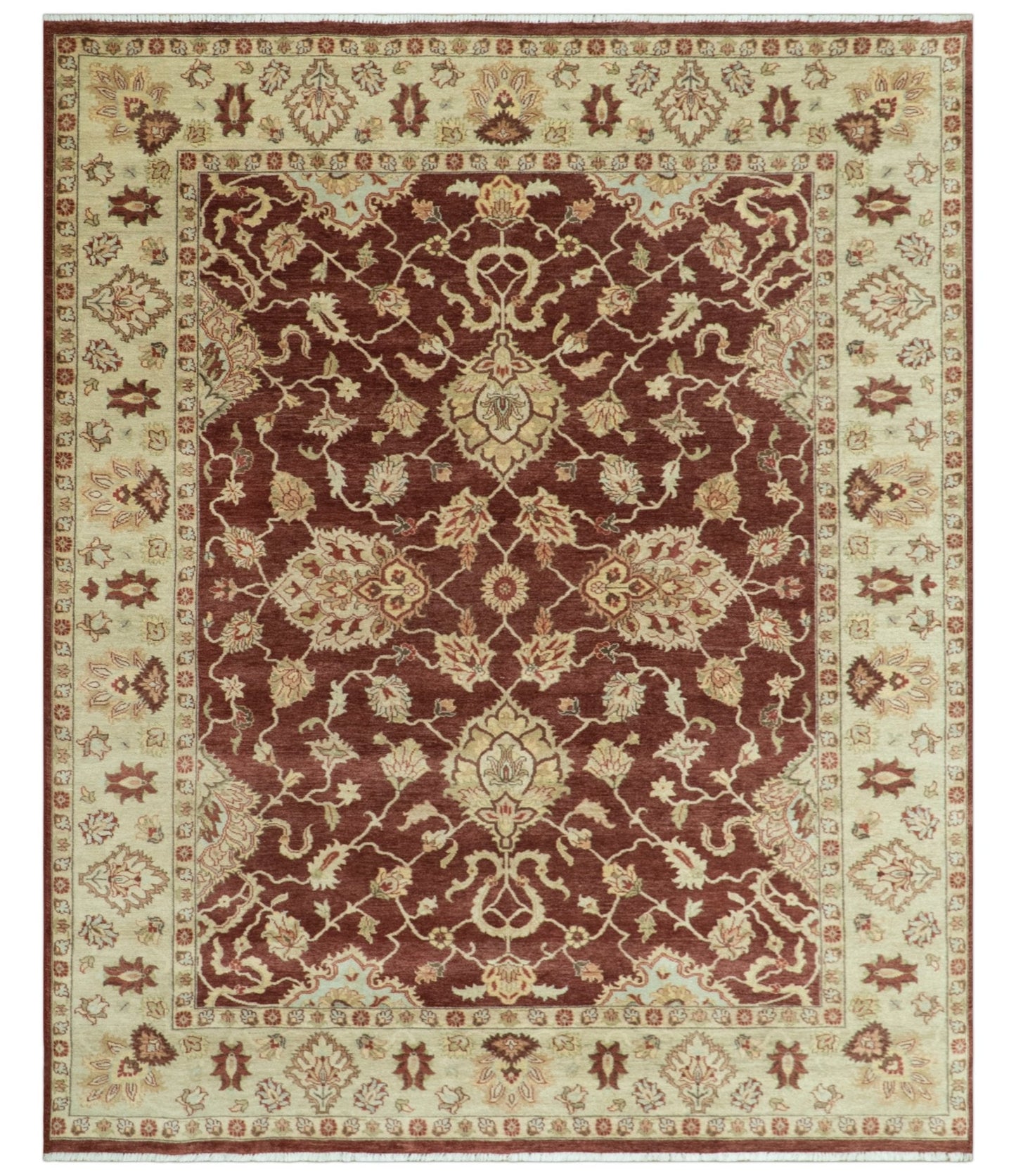 8X10 Fine Hand Knotted Rust And Gold Traditional Design Wool Rug