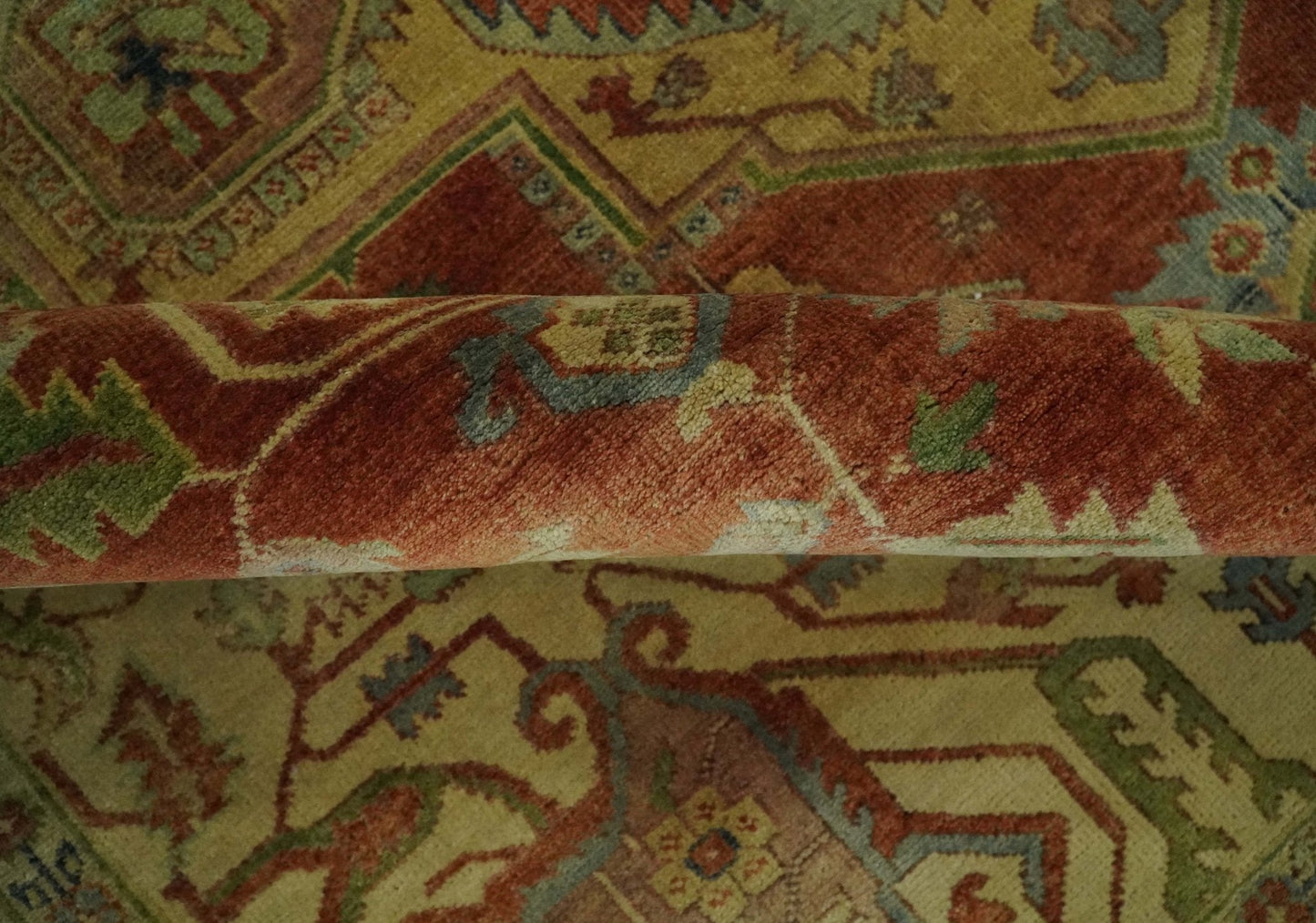 8x10 Gold, Rust and Charcoal Heriz Serapi Traditional Vintage Turkish Style Antique Look Hand Knotted Wool Area Rug | N361810