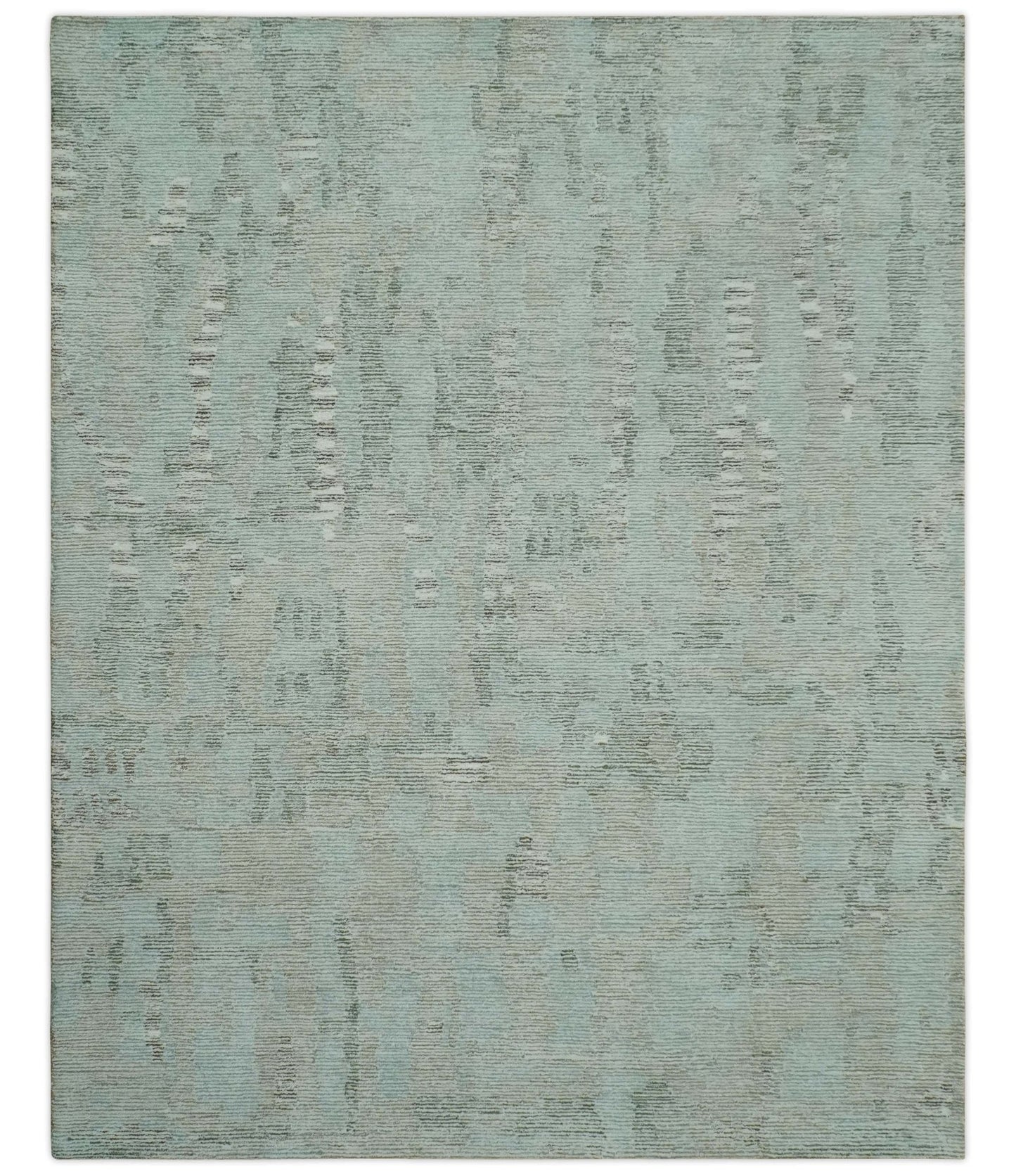 8x10 Modern Abstract Teal, Olive and Ivory Hand Tufted wool area rug